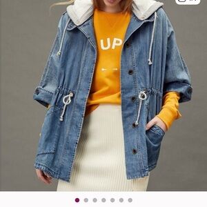 Anthropologie Pilcro Blue Denim Jacket with Gray Hood